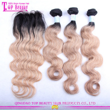 Faisceaux de cheveux vierges brésiliens non transformés à raw avec fermeture Qingdao de gros faisceaux de cheveux blonds à bas prix avec fermeture lacet